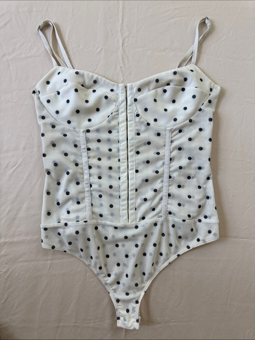 Free People White and Black Polka Dot Bustier Bodysuit